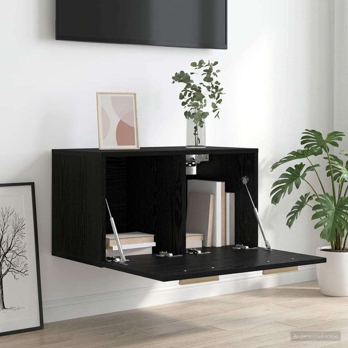Wandschrank Schwarz Eichen-Optik 60 x 36,5 x 35 cm