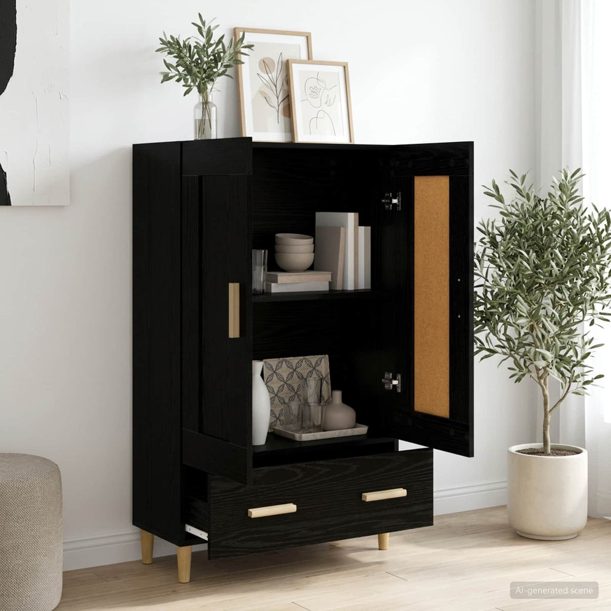 Highboard Schwarz Eichen-Optik 70 x 31 x 115 cm Holzwerkstoff