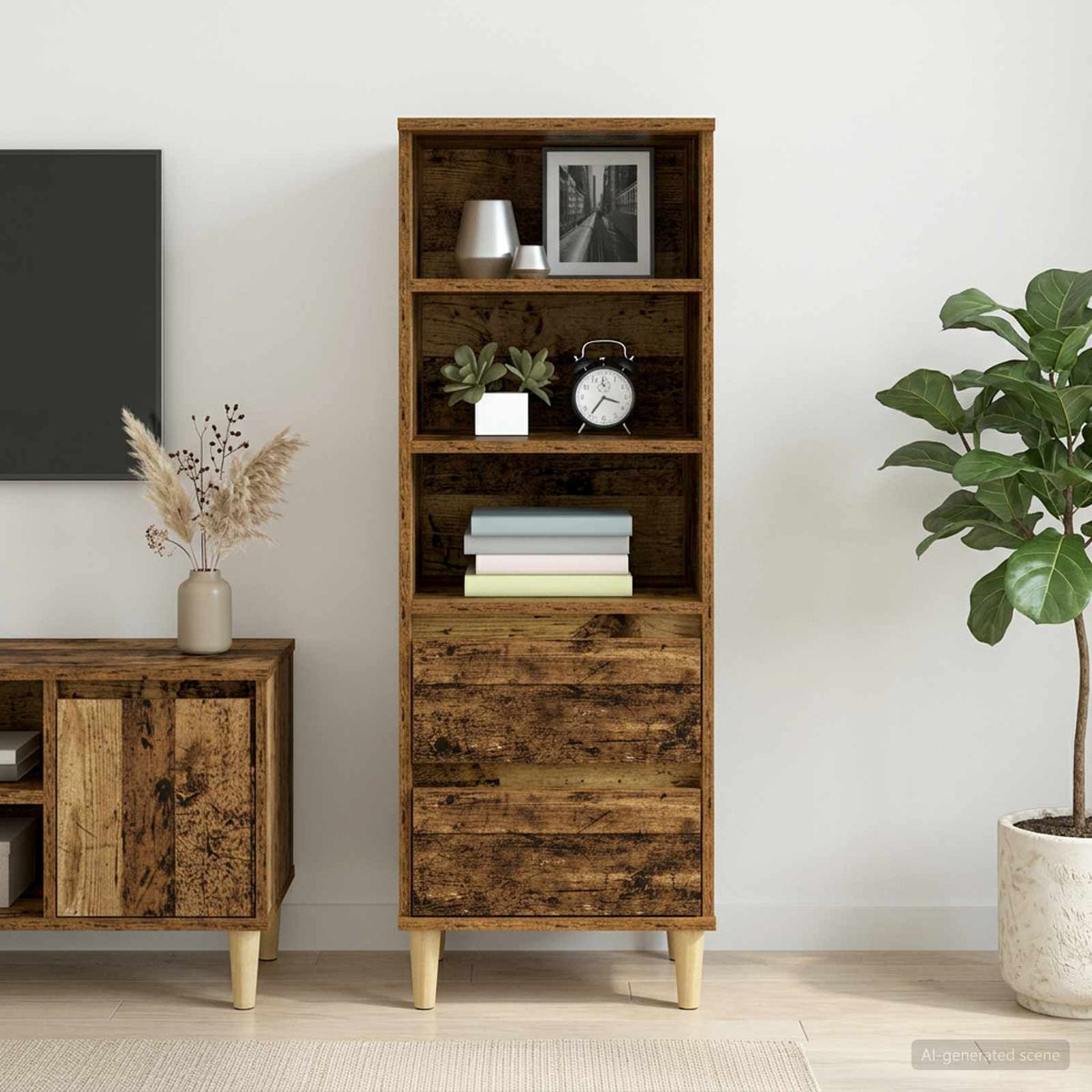 Highboard Altholz 40 x 36 x 110 cm Holzwerkstoff