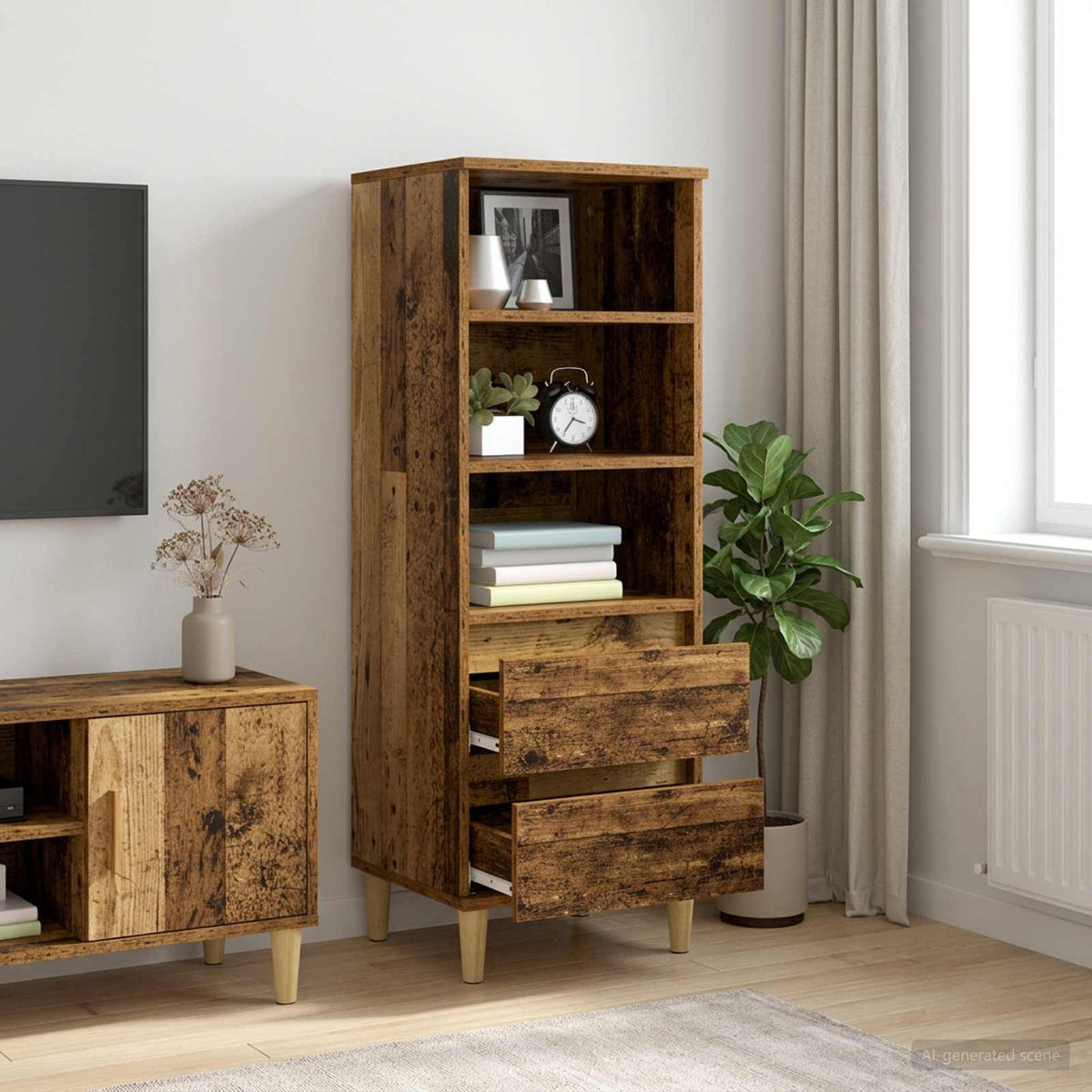 Highboard Altholz 40 x 36 x 110 cm Holzwerkstoff