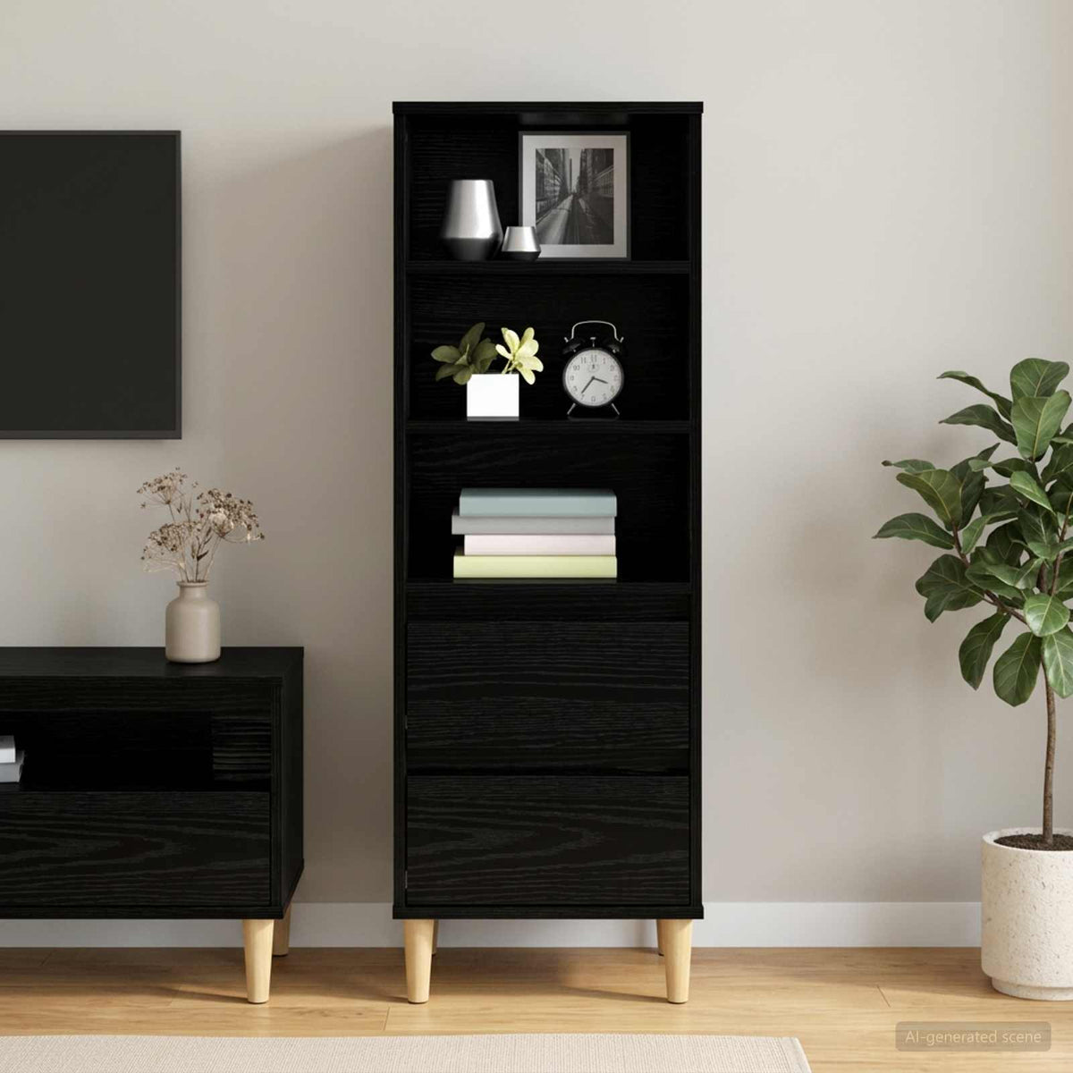 Highboard Schwarz Eichen-Optik 40 x 36 x 110 cm Holzwerkstoff