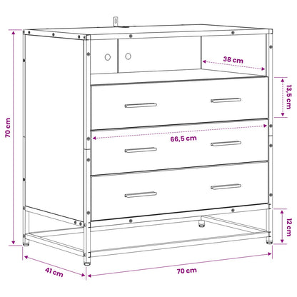 Schubladenschrank 3-Schublade Artisan-Eiche 70 x 41 x 70 cm