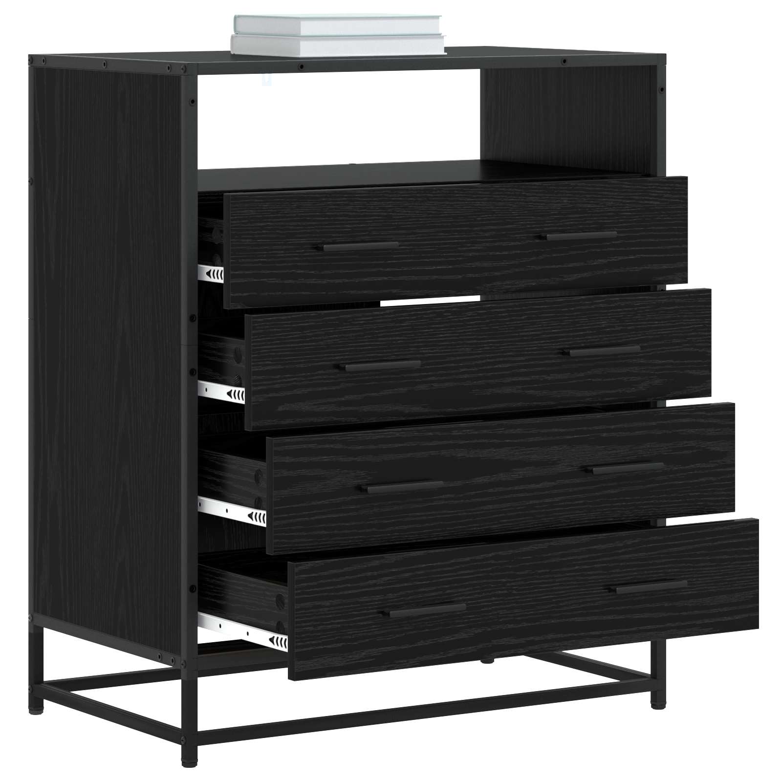 Schubladenschrank 4-Schublade Schwarz Eichen-Optik
