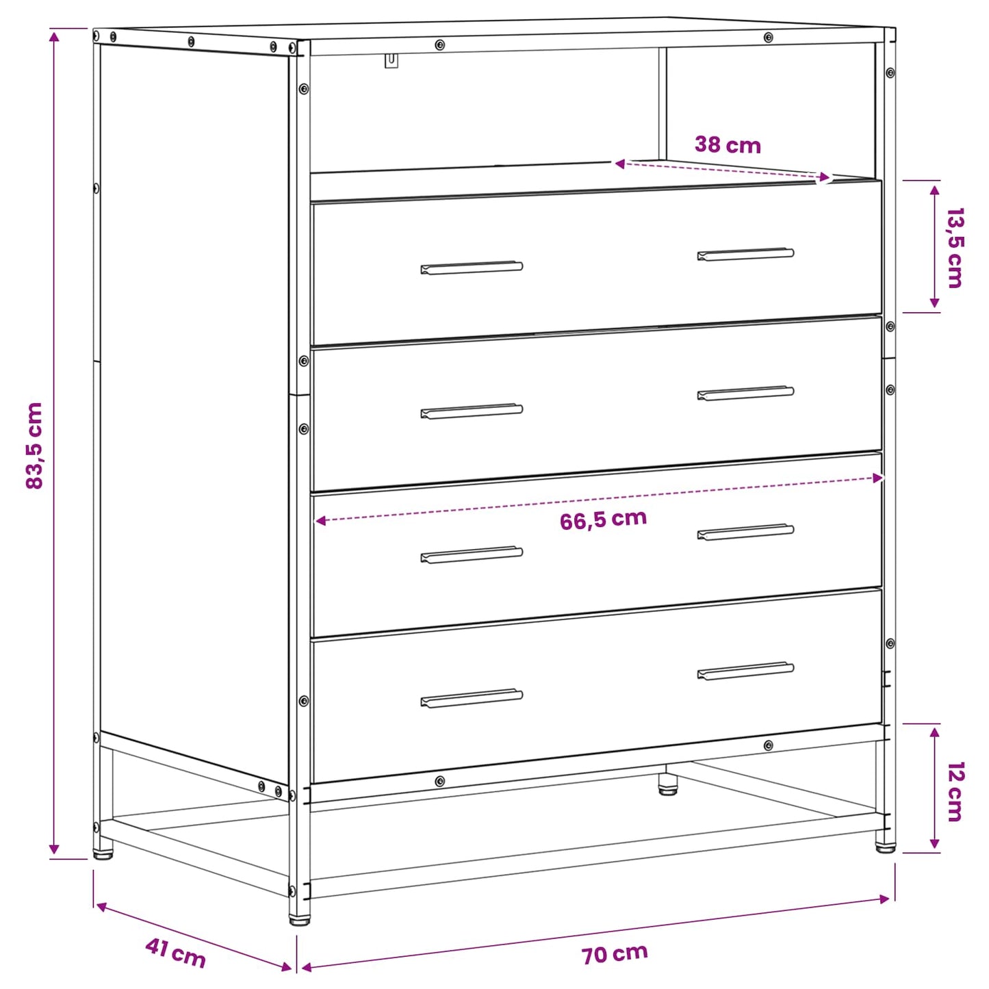 Schubladenschrank 4-Schublade Schwarz Eichen-Optik
