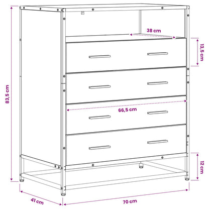 Schubladenschrank 4-Schublade Schwarz Eichen-Optik