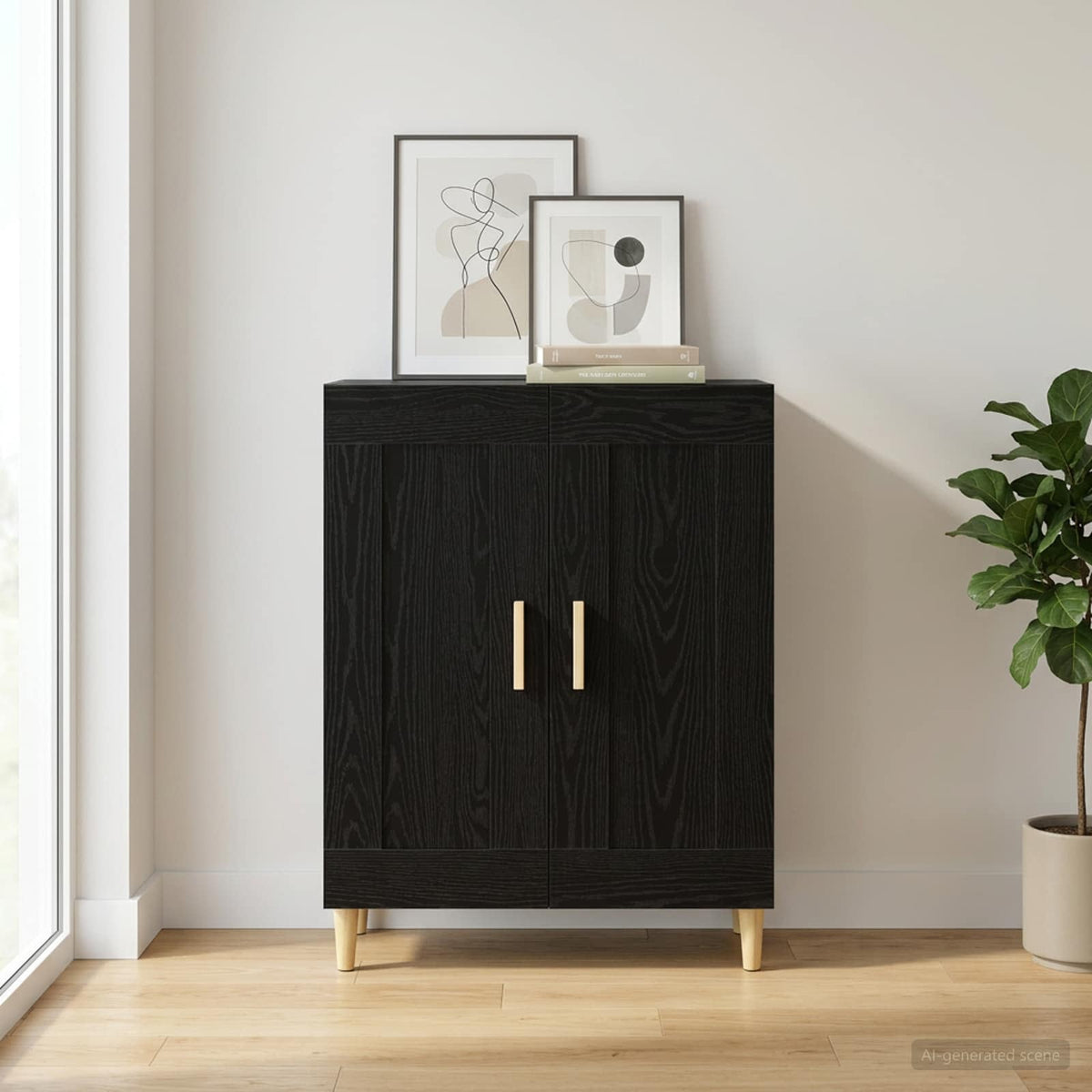 Sideboard Schwarz Eichen-Optik 69,5 x 34 x 90 cm Holzwerkstoff