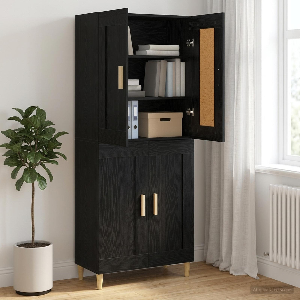 Sideboard Schwarz Eichen-Optik 69,5 x 34 x 90 cm Holzwerkstoff