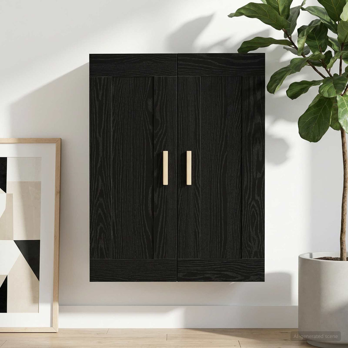 Wandschrank Wandhalterung Schwarz Eichen-Optik Holzwerkstoff