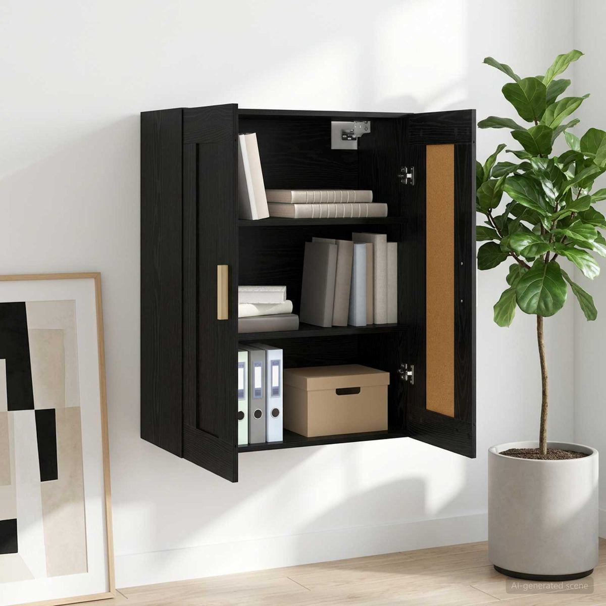 Wandschrank Wandhalterung Schwarz Eichen-Optik Holzwerkstoff