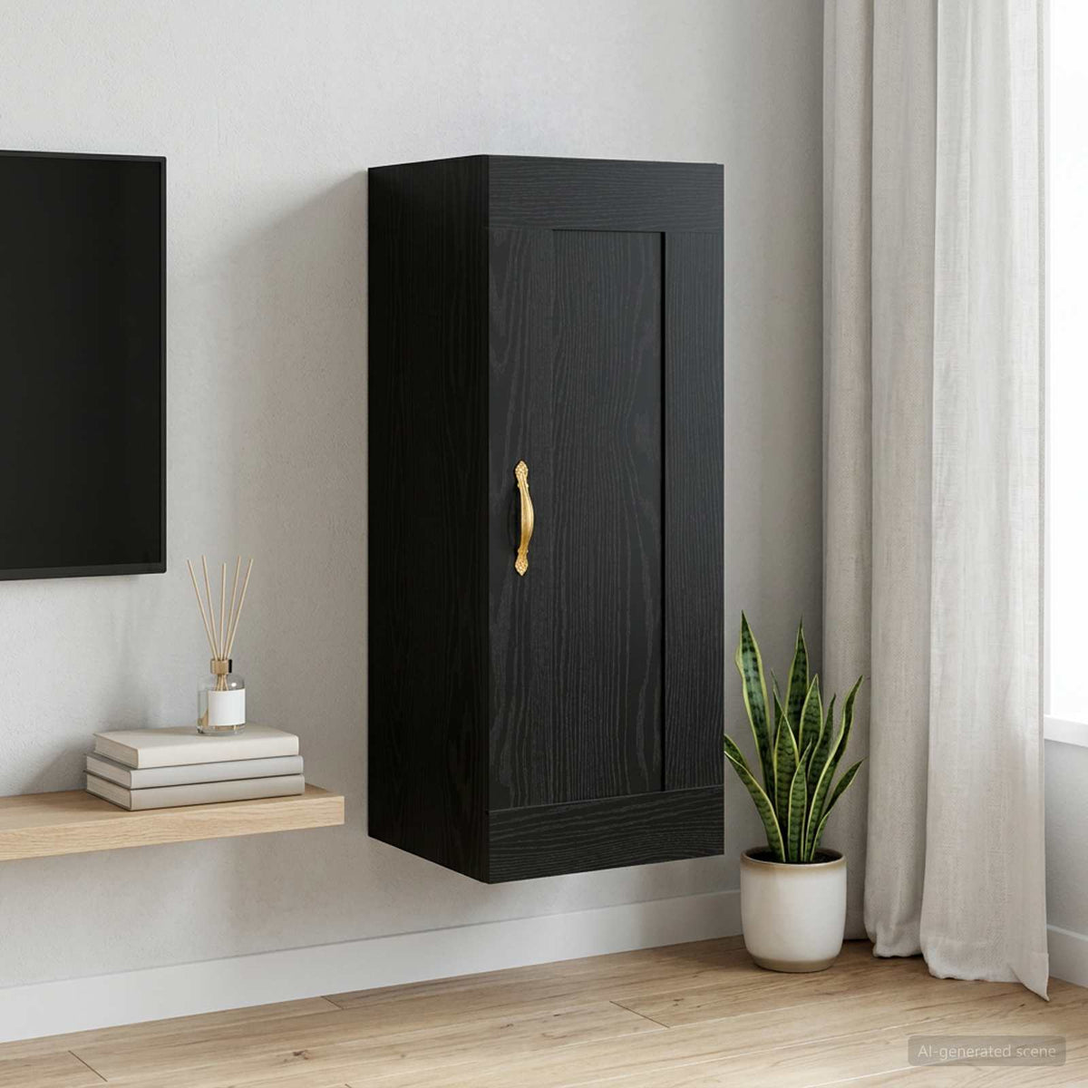 Wandschrank Schwarz Eichen-Optik 34,5 x 34 x 90 cm
