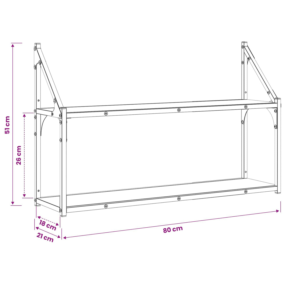 Wandregal Wandhalterung Artisan-Eiche 80 x 21 x 51 cm Metall PB