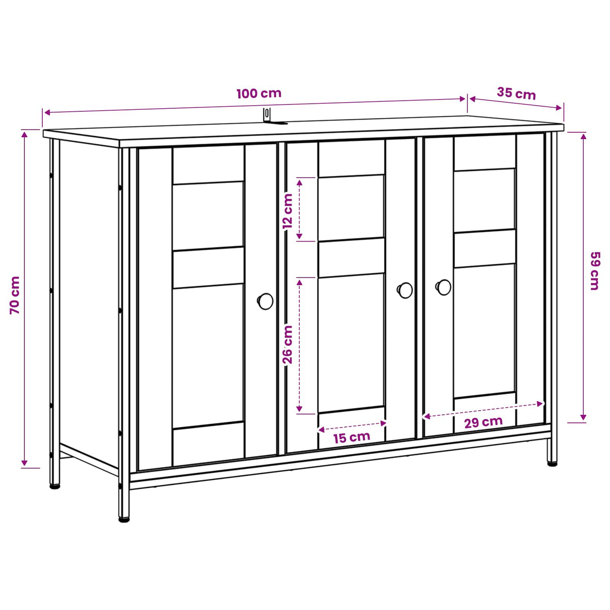 Sideboard Schwarz Eichen-Optik 100 x 35 x 70 cm Holzwerkstoff