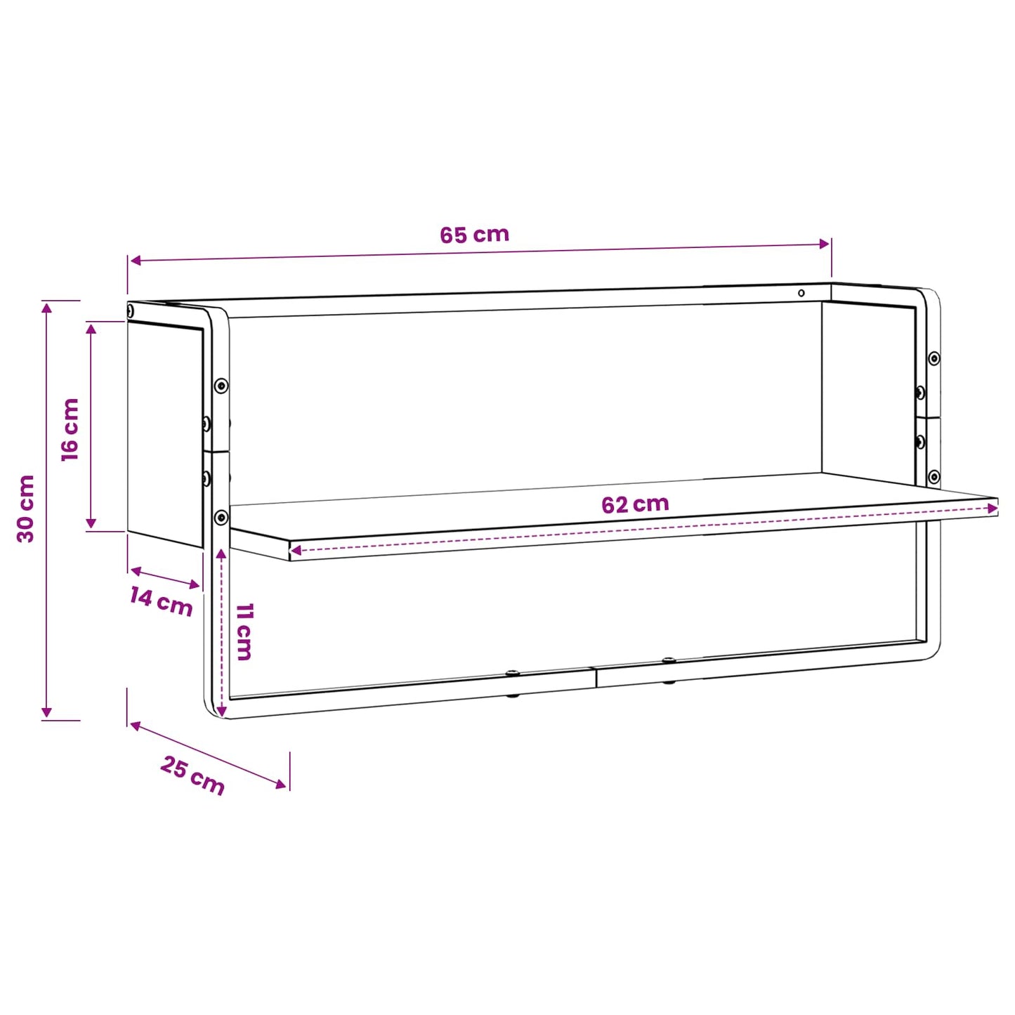 Wandregal Wandhalterung Altholz 65 x 25 x 30 cm Metall PB