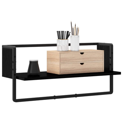 Wandregal Wandhalterung Schwarz Eichen-Optik 65 x 25 x 30 cm