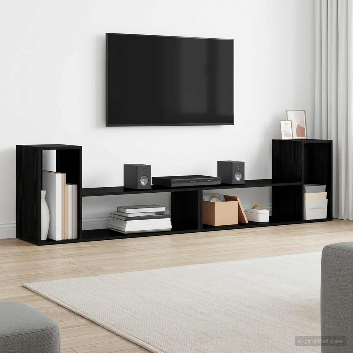 TV-Schränk 100 x 30 x 50 cm Schwarz Eichen-Optik Holzwerkstoff