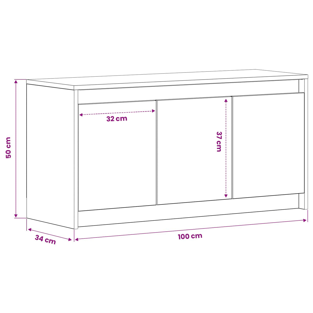 TV-Schränk 100 x 34 x 50 cm Schwarz Eichen-Optik Holzwerkstoff