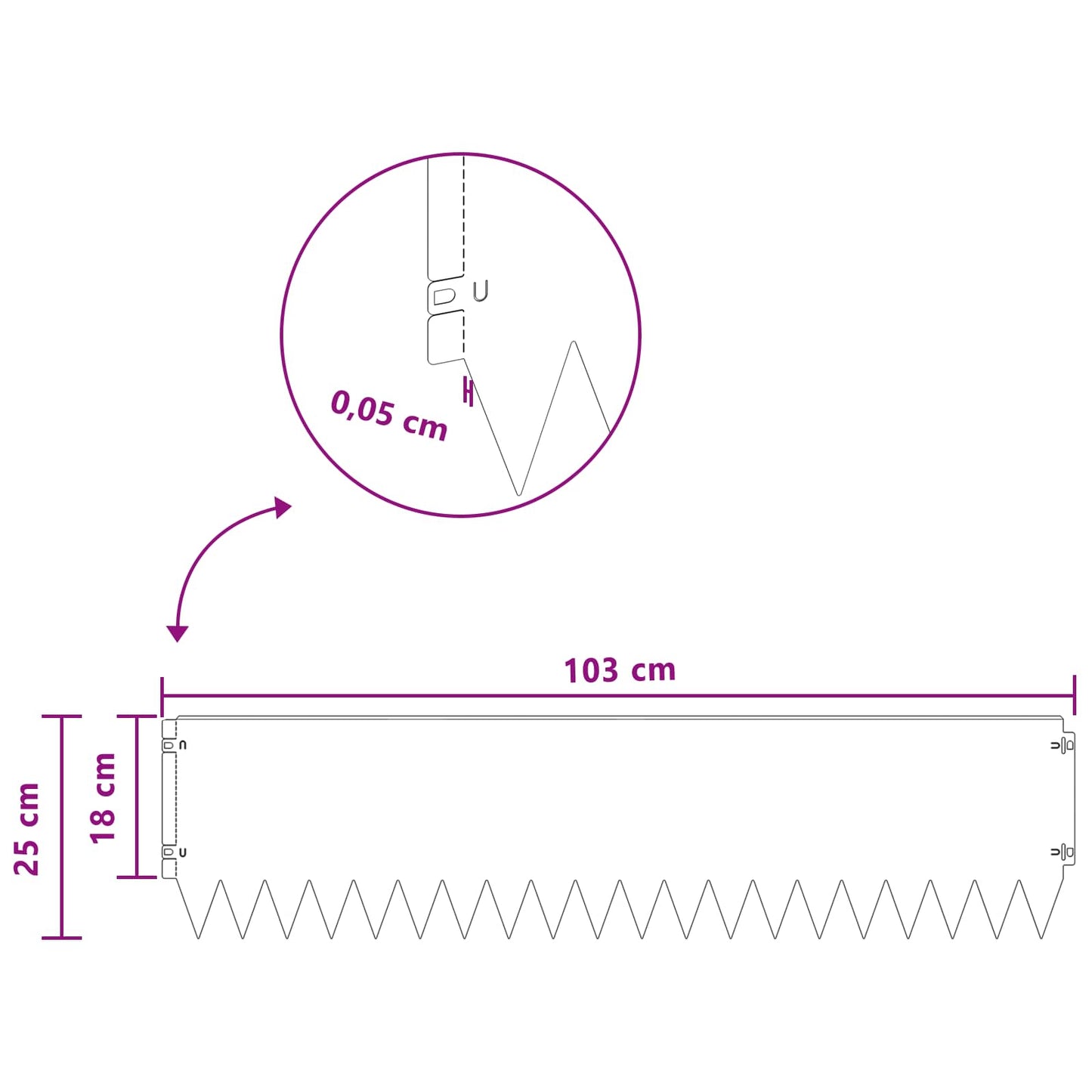Rasenkante 20 stk. 103 x 25 cm Stahl Silber