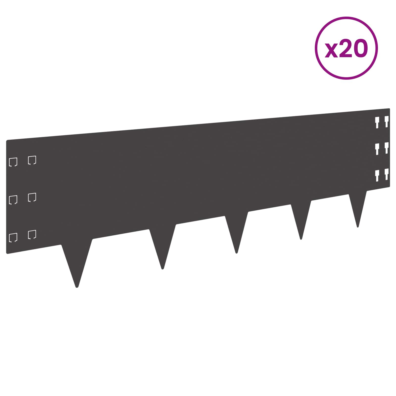 Raseneinfassung 20 stk. 100 x 30 cm Stahl Schwarz