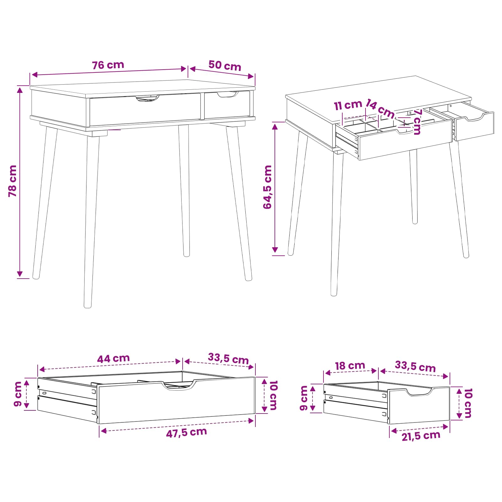 Schminktisch FAUSKE Weiß 76 x 50 x 78 cm