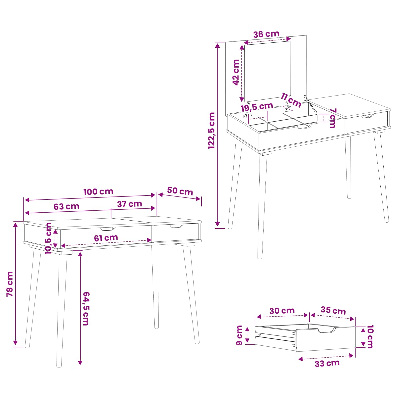 Schminktisch FAUSKE Weiß 100 x 50 x 78 cm
