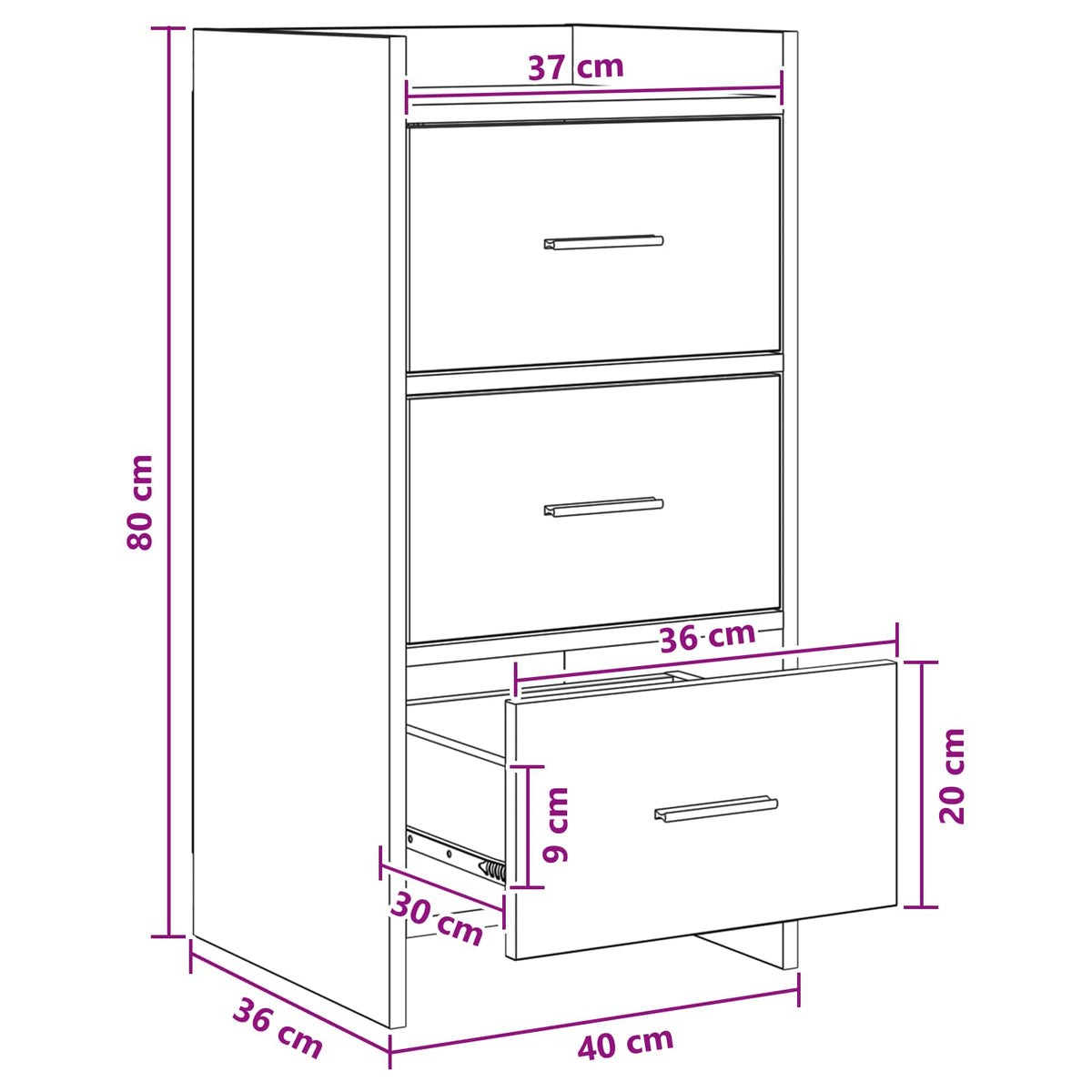 Sideboard Betongrau 40 x 36 x 80 cm Holzwerkstoff