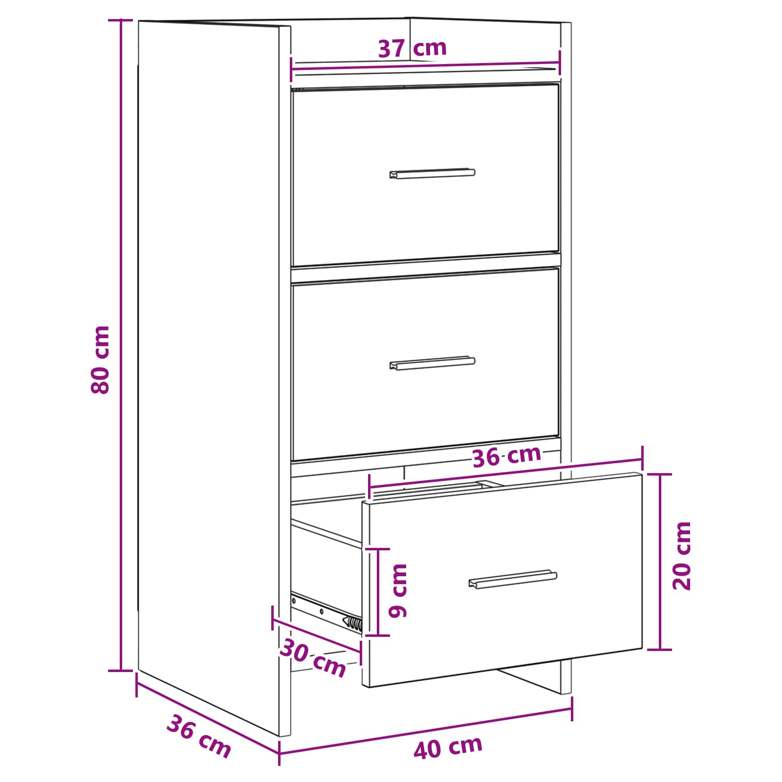 Sideboard Artisan-Eiche 40 x 36 x 80 cm Holzwerkstoff