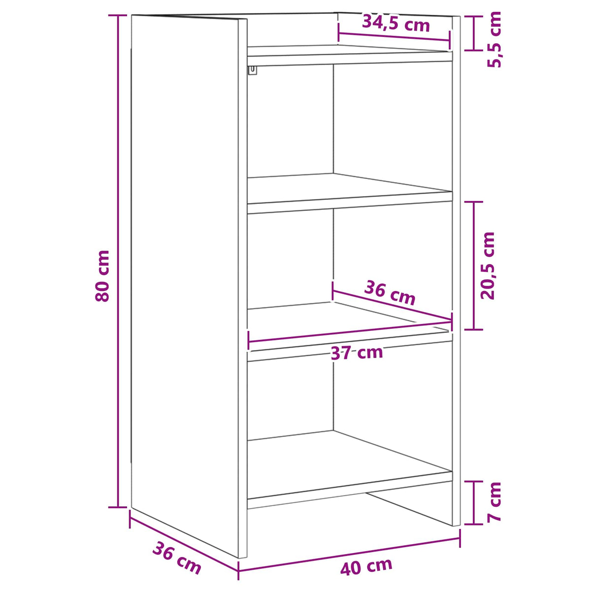 Sideboard Artisan-Eiche 40 x 36 x 80 cm Holzwerkstoff
