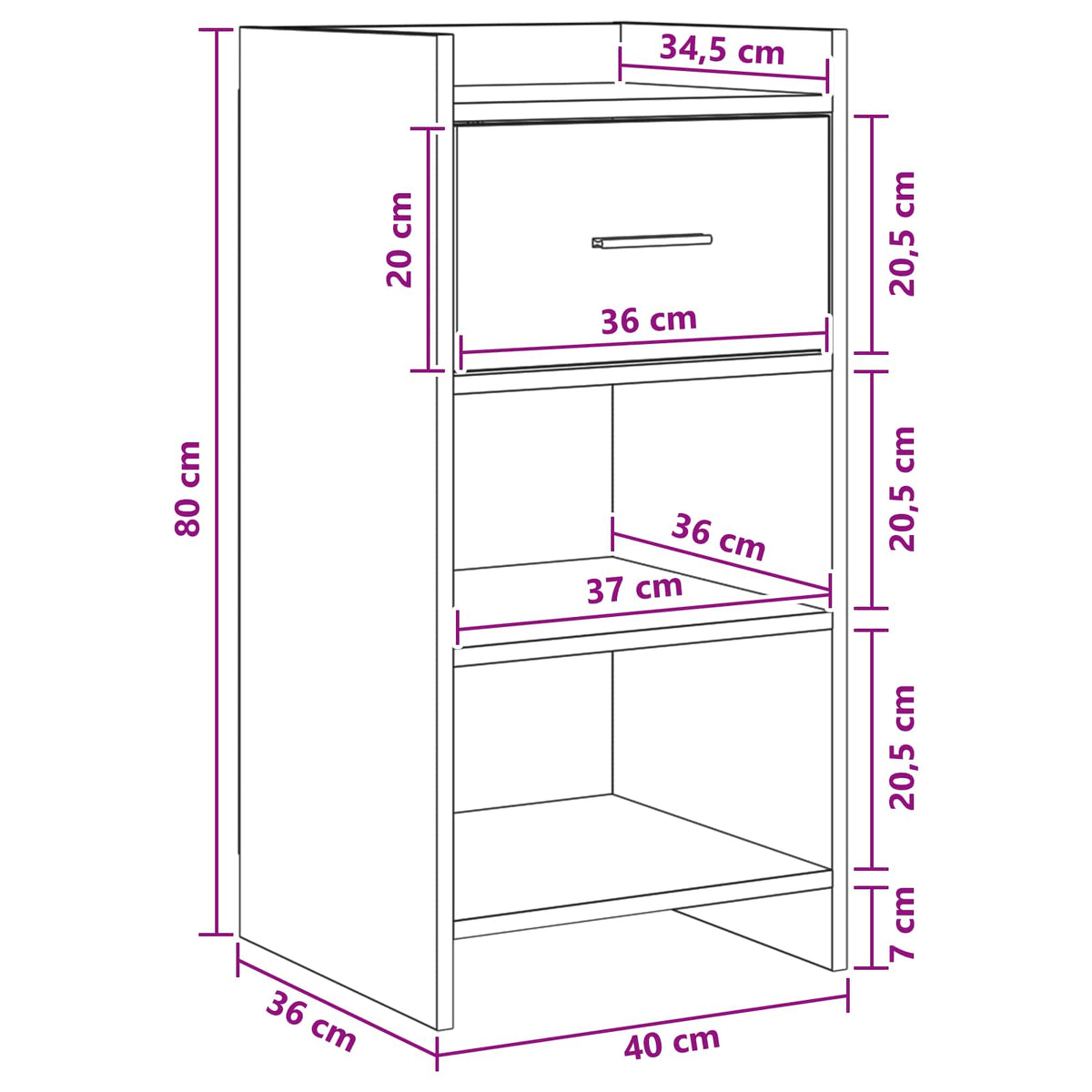 Sideboard Artisan-Eiche 40 x 36 x 80 cm Holzwerkstoff