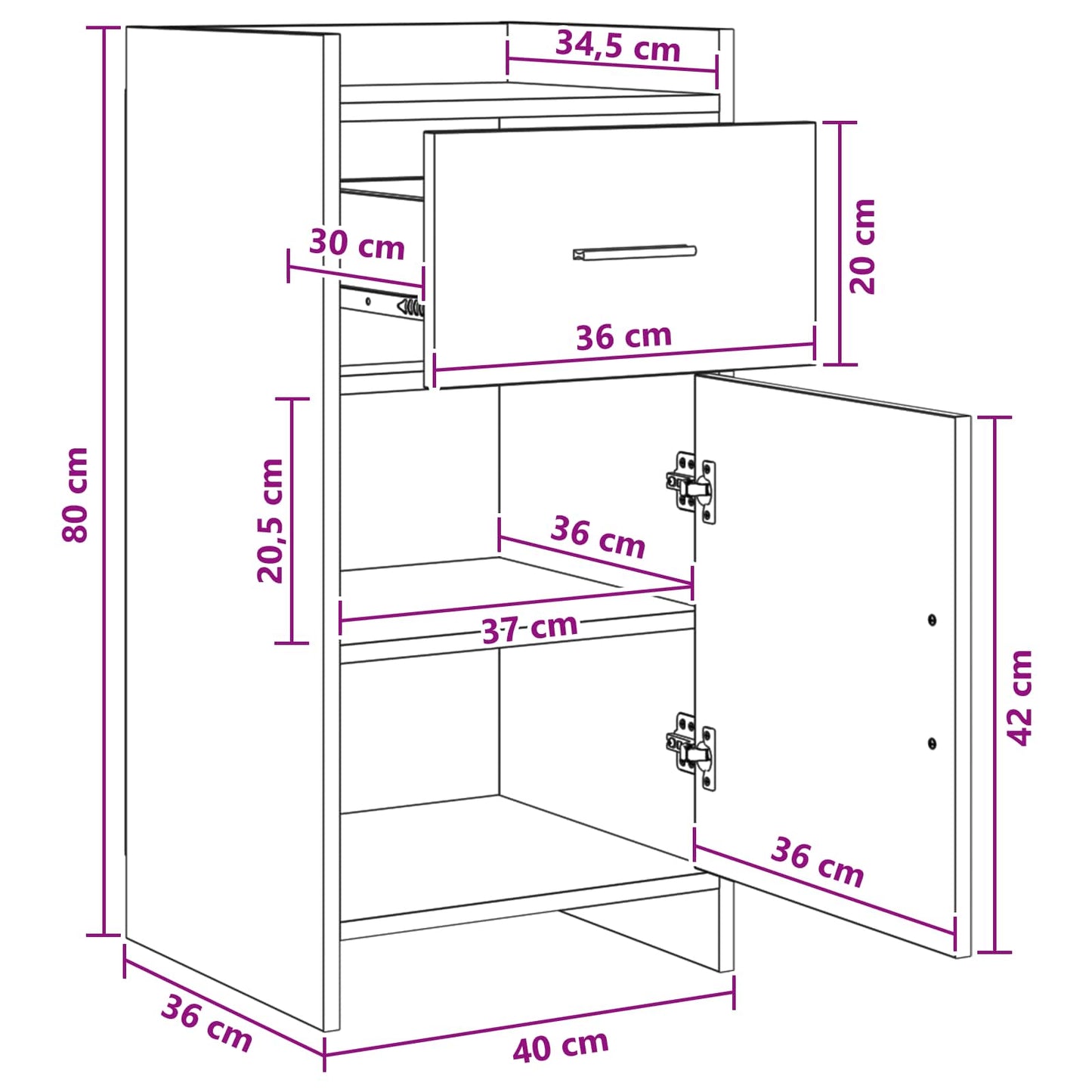 Sideboard Betongrau 40 x 36 x 80 cm Holzwerkstoff