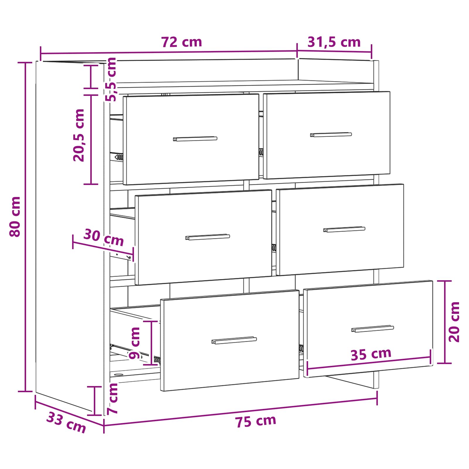 Sideboard Betongrau 75 x 33 x 80 cm Holzwerkstoff