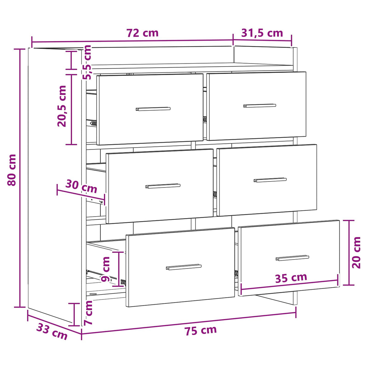 Sideboard Artisan-Eiche 75 x 33 x 80 cm Holzwerkstoff