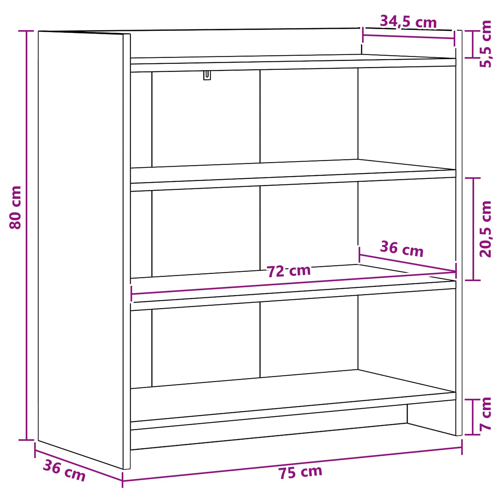 Sideboard Schwarze Eiche 75 x 36 x 80 cm Holzwerkstoff