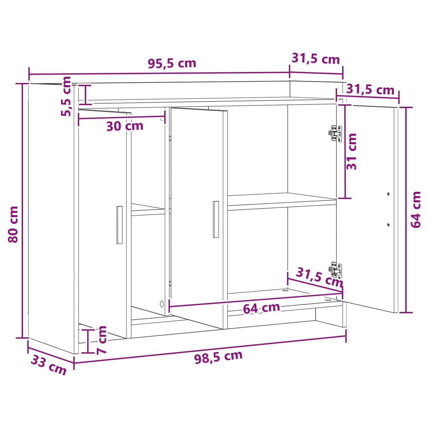 Sideboard Altholz 98,5 x 33 x 80 cm Holzwerkstoff