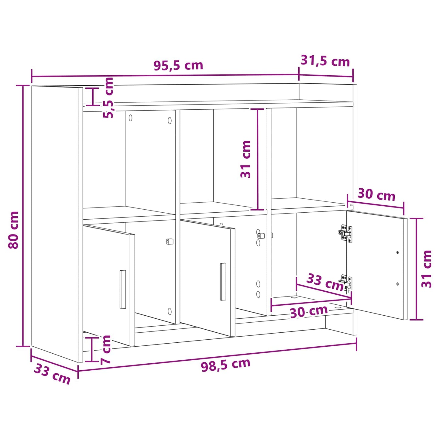 Sideboard Weiß 98,5 x 33 x 80 cm Holzwerkstoff