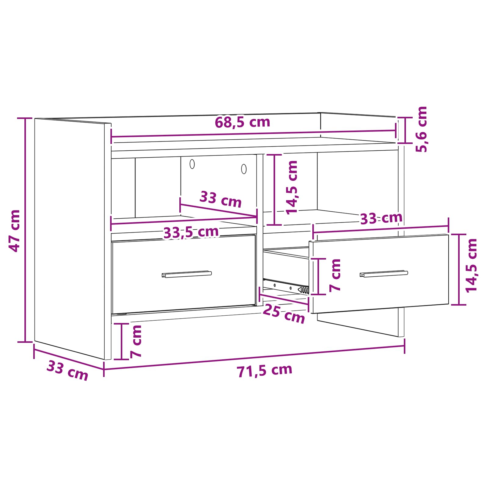 TV-Schränk 71,5 x 33 x 47 cm Betongrau Holzwerkstoff