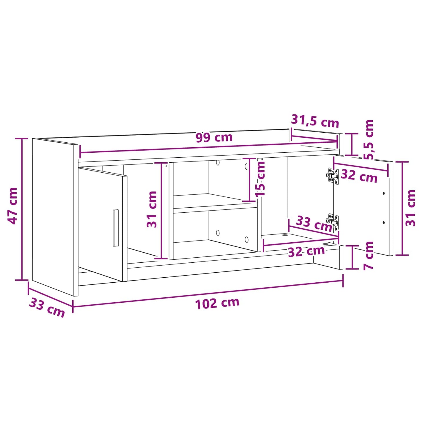 TV-Schränk 102 x 33 x 47 cm Betongrau Holzwerkstoff