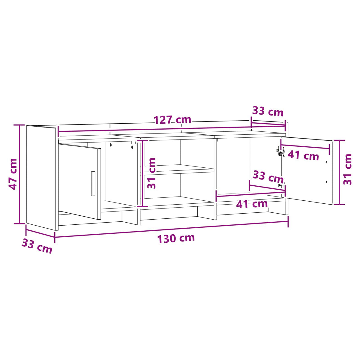 TV-Schränk 130 x 33 x 47 cm Schwarze Eiche Holzwerkstoff