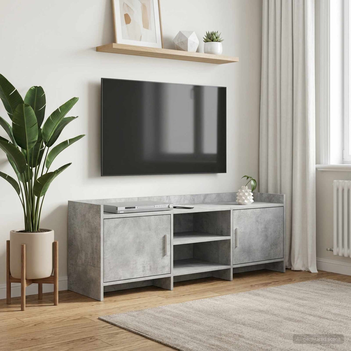 TV-Schränk 130 x 33 x 47 cm Betongrau Holzwerkstoff