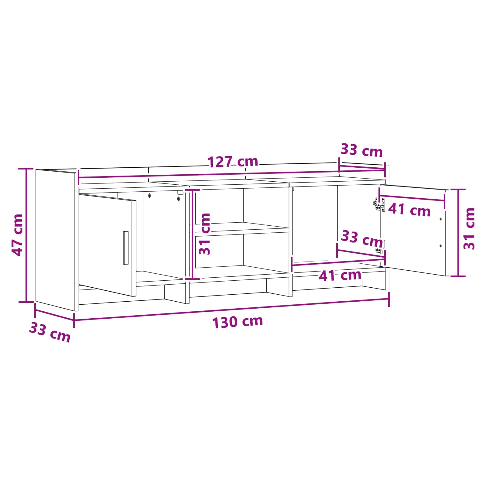 TV-Schränk 130 x 33 x 47 cm Betongrau Holzwerkstoff