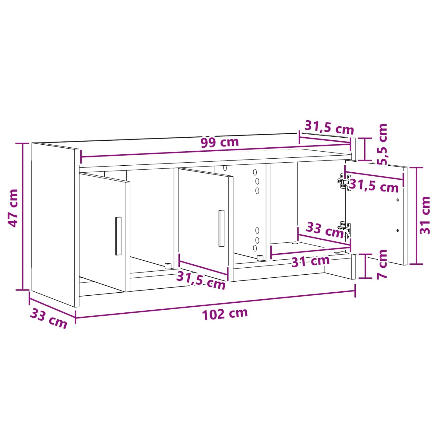 TV-Schränk 102 x 33 x 47 cm Betongrau Holzwerkstoff
