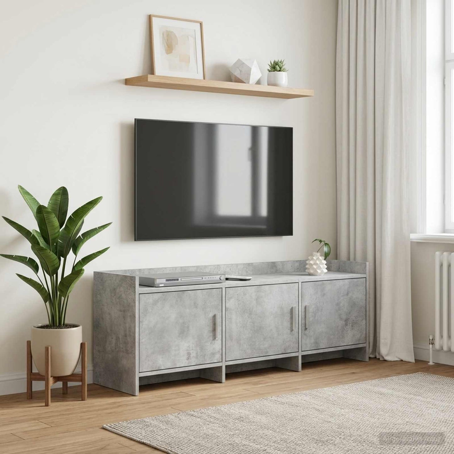 TV-Schränk 130 x 33 x 47 cm Betongrau Holzwerkstoff