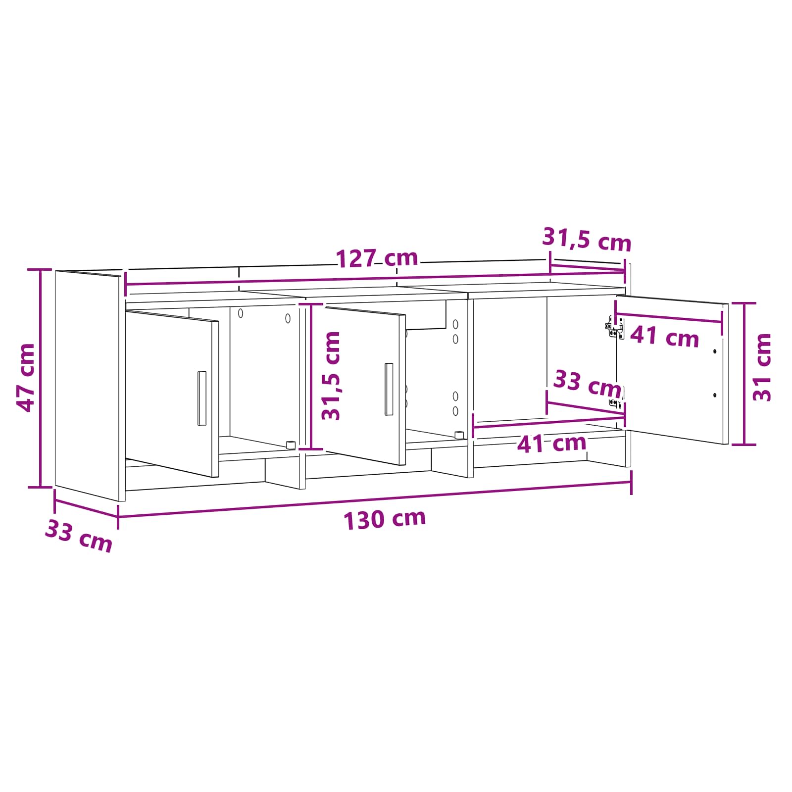 TV-Schränk 130 x 33 x 47 cm Betongrau Holzwerkstoff