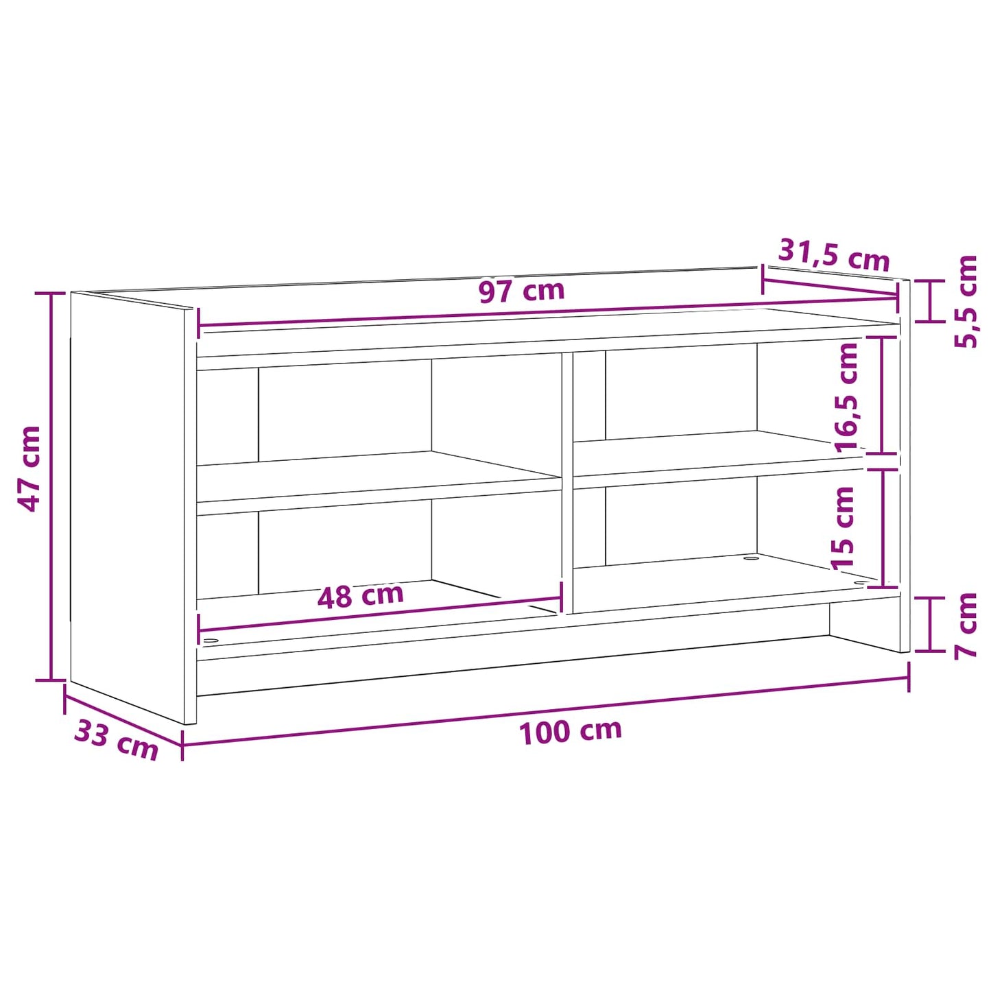 TV-Schränk 100 x 33 x 47 cm Betongrau Holzwerkstoff