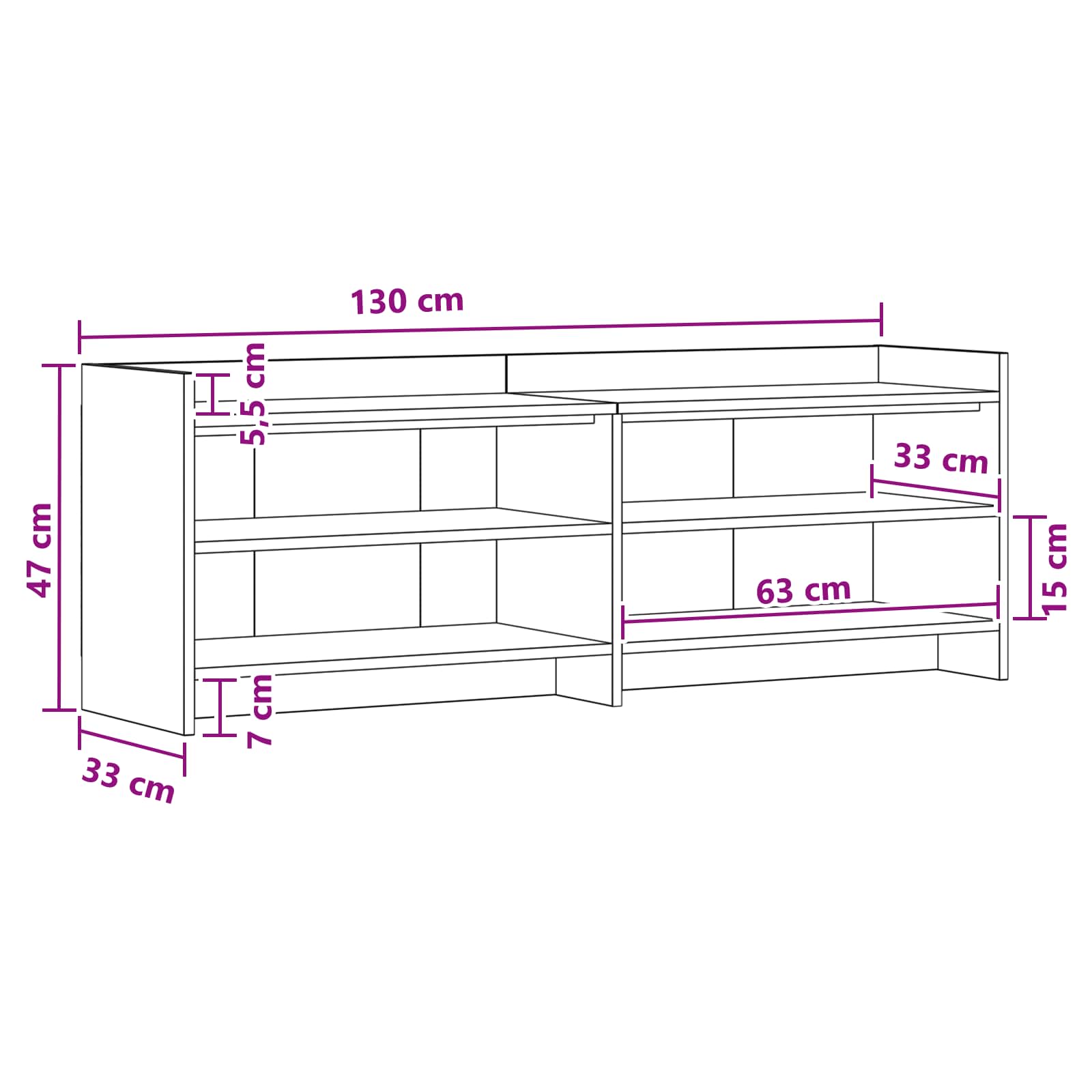 TV-Schränk 135 x 33 x 47 cm Betongrau Holzwerkstoff
