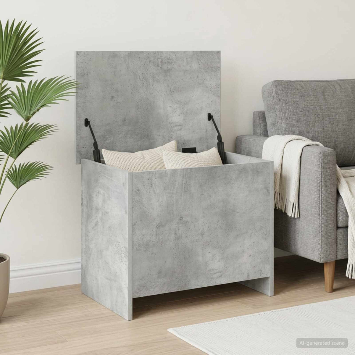 Aufbewahrungstruhe Betongrau 60 x 40 x 50 cm Holzwerkstoff