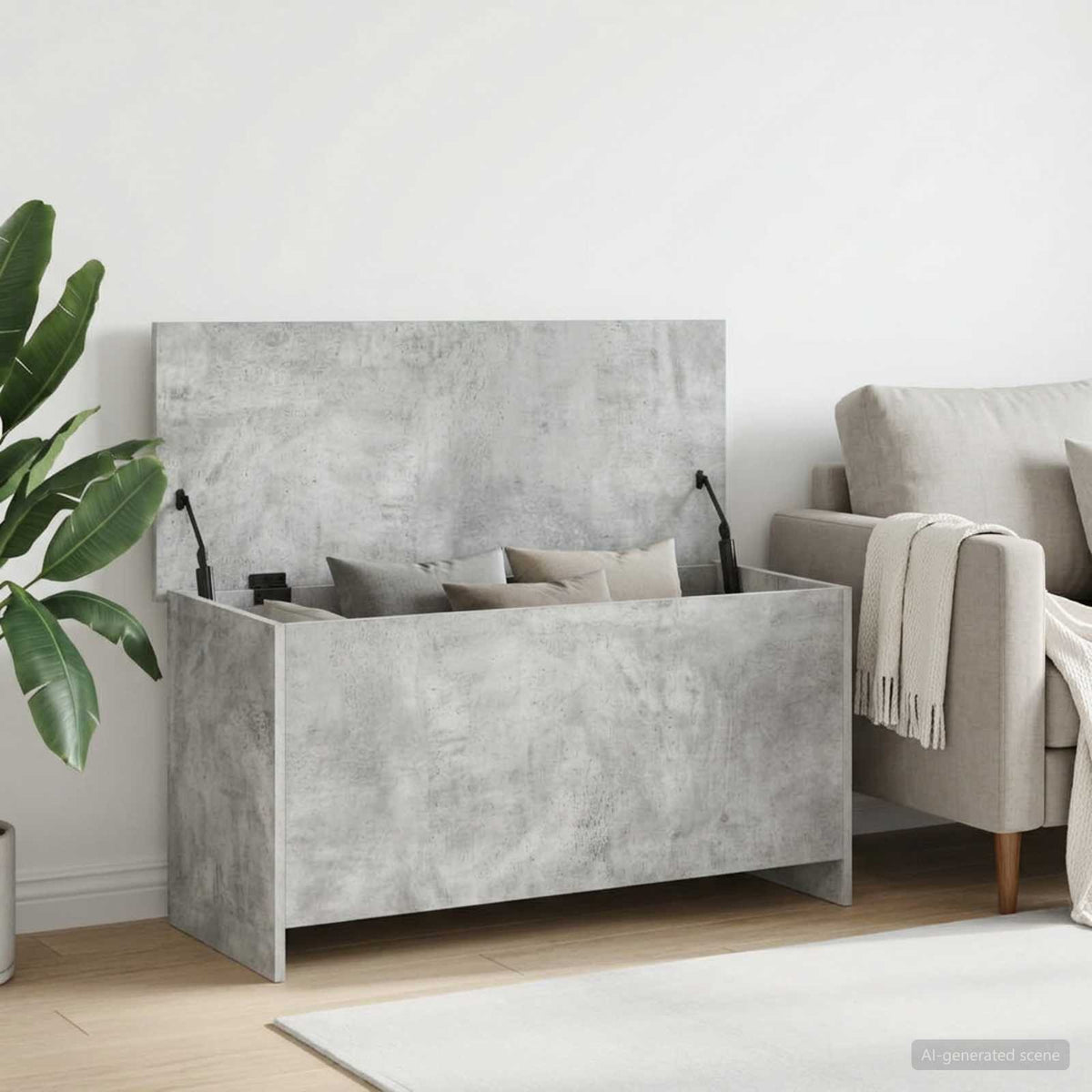 Aufbewahrungstruhe Betongrau 100 x 40 x 50 cm Holzwerkstoff
