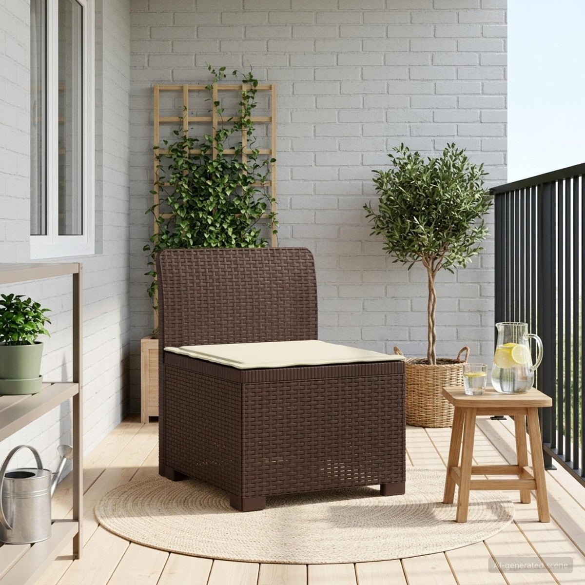 1-Sitzer Garten-Sofa mit Kissen Rattan-Look PP Braun