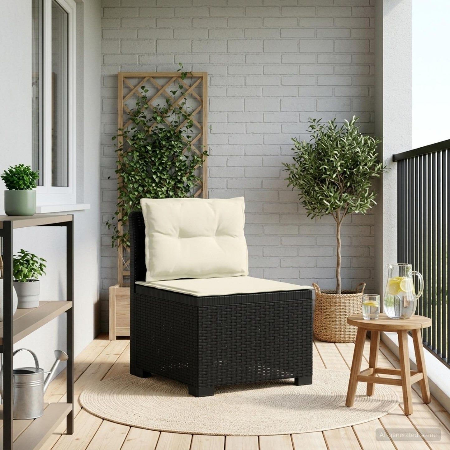1-Sitzer Garten-Sofa mit Kissen Rattan-Look PP Anthrazit