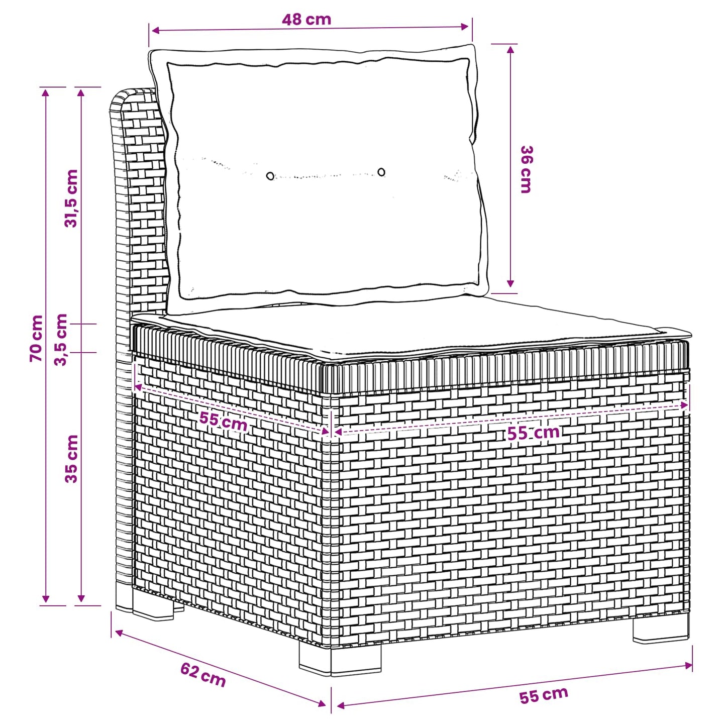 1-Sitzer Garten-Sofa mit Kissen Rattan-Look PP Anthrazit