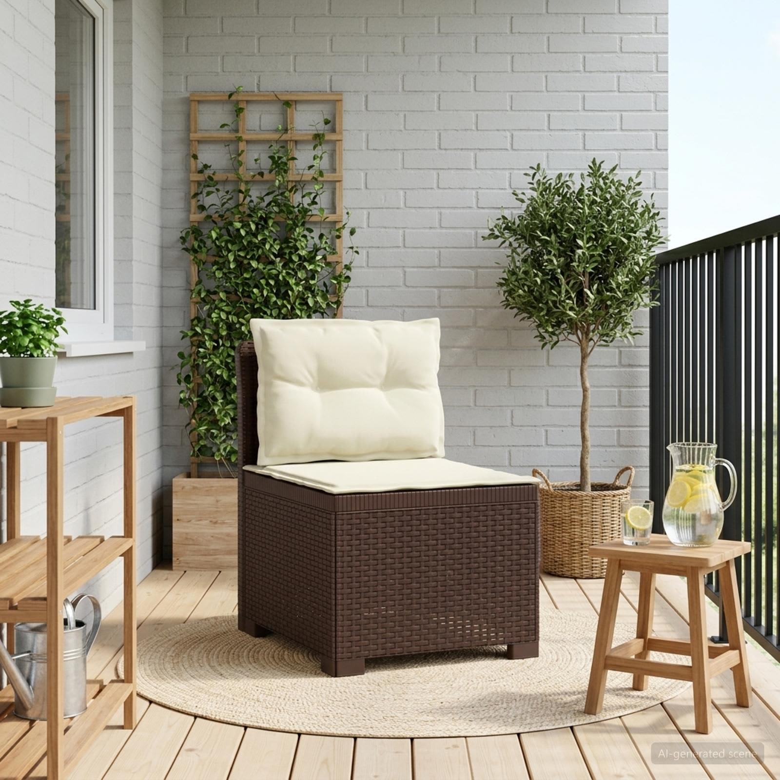 1-Sitzer Garten-Sofa mit Kissen Rattan-Look PP Braun
